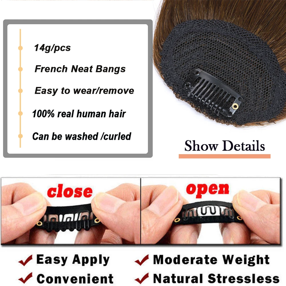 Human Hair Bangs Sego 14g French Neat With Temples 100% Real Human Hair Fringe Swept Natural Look Hair Piece