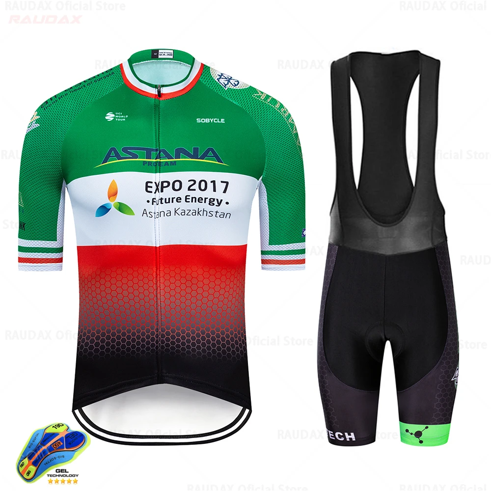 Bib cycling set Велоспорт Джерси Pro Team Астана велосипед Анти-УФ Велоспорт Джерси Набор дышащий гоночный Спорт Mtb велосипед Джерси Одежда для велоспорта - Цвет: Bib cycling set