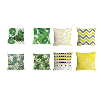 

4Pcs Plant Cushion Cover Tropic Tree Green Throw Pillow Cover Palm Leaf Decorative Pillows Flower Cushion Cover 45X45cm & 4Pcs P