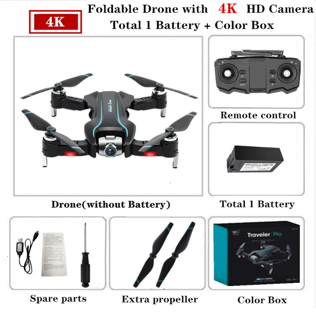 4K-Color Box-1B Дрон S17 Дроны с регулируемой широкоугольной камерой 4K складной Квадрокоптер оптический поток DroneRC Вертолет VS SG901 SG900 XS816 - Цвет: 4K-Color Box-1B