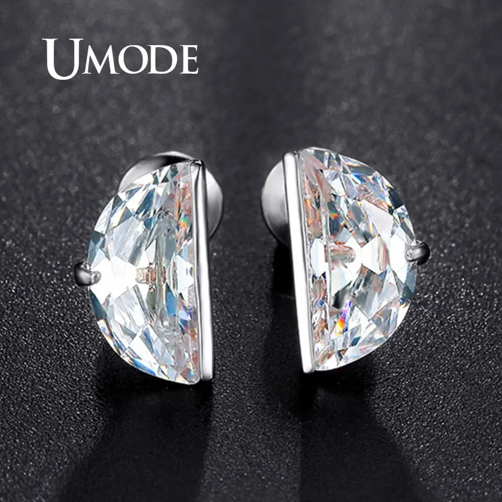 UMODE полукруглые разноцветные плоские круглые гвоздики Сережки для Для женщин из белого золота, новые браслеты, простой дизайн, роскошные свадебные украшения аксессуары UE0193B