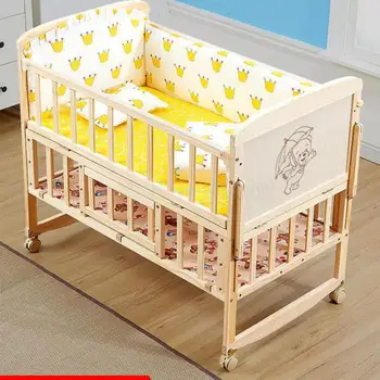 

Multifunctional Foldable And Spliceable Large-bed Solid Wood Lacquerless European-style Bb Baby Cradle Bedside Bed