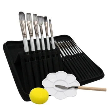 

18Pcs/Lot Painting Brush Kit Hair Brushes Spatula Sponge Set Carry Bag for Watercolor Oil Painting Art Supplies