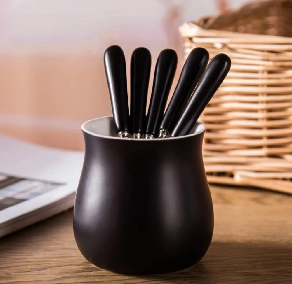 4 forks 2 spoons pot Набор милых вилок из нержавеющей стали, выбор фруктов, десерт, кофе, керамические ручки, вечерние принадлежности для детей - Цвет: 4 forks 2 spoons pot