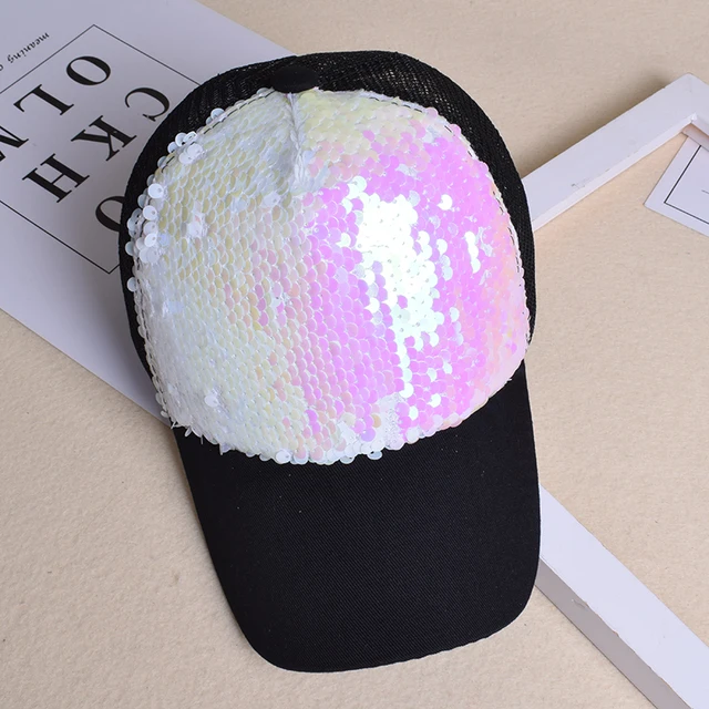 Fashion baseball cap ladies girl ponytail cap sequins shiny messy hair Bun Snapback hat sun hat Gorra casual baseball cap hat 1