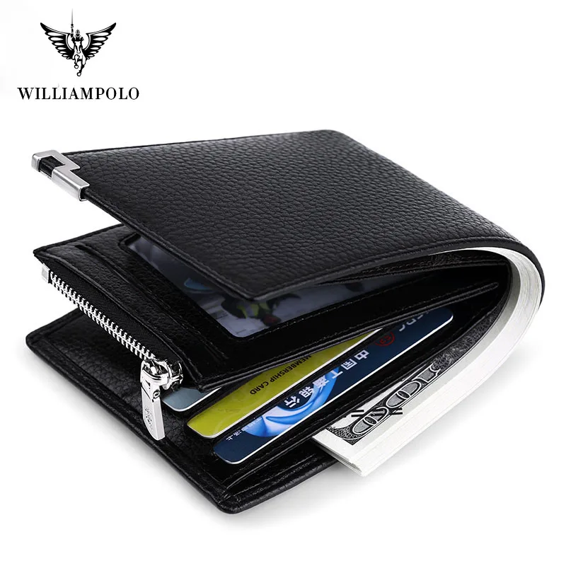 

Men Wallet Black Leather Clip Purse Card Coin Pocket Zipper Design bifolds Money Bag Male Business Cowhide Wallets