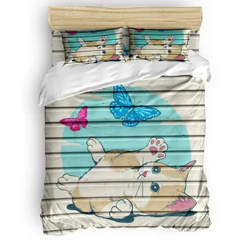 

Wood Grain Cat Butterfly Duvet Cover Set 2/3/4pcs Bedding Set Bed Sheet Pillowcases Cover Set