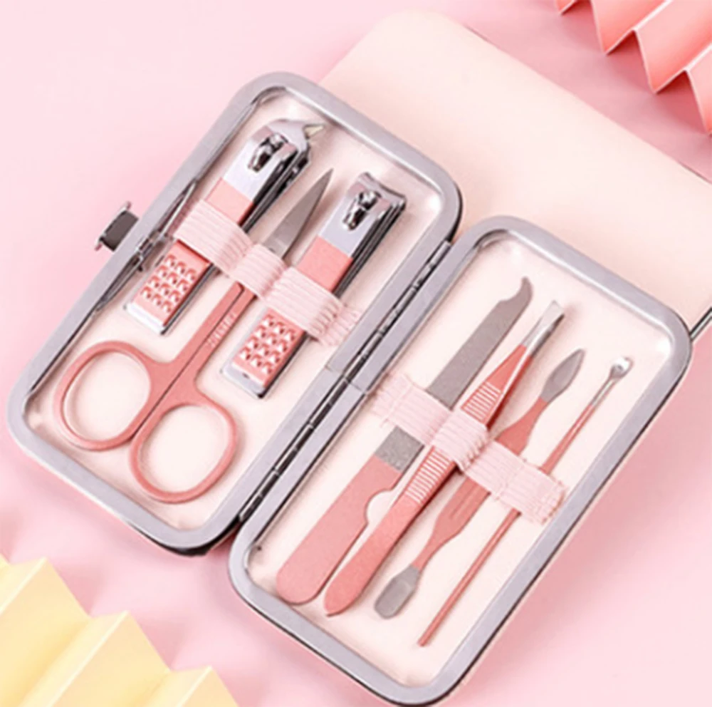 7pcs/set Pink High Quality Nail clippers Stainless Steel Trimmer