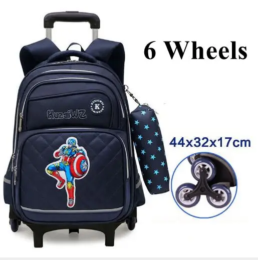 6 wheels Рюкзак на колесиках для школы, школьная сумка с колесиками для мальчиков, детская школьная сумка на колесиках, школьный рюкзак на колесиках, сумки для мальчиков - Цвет: 6 wheels
