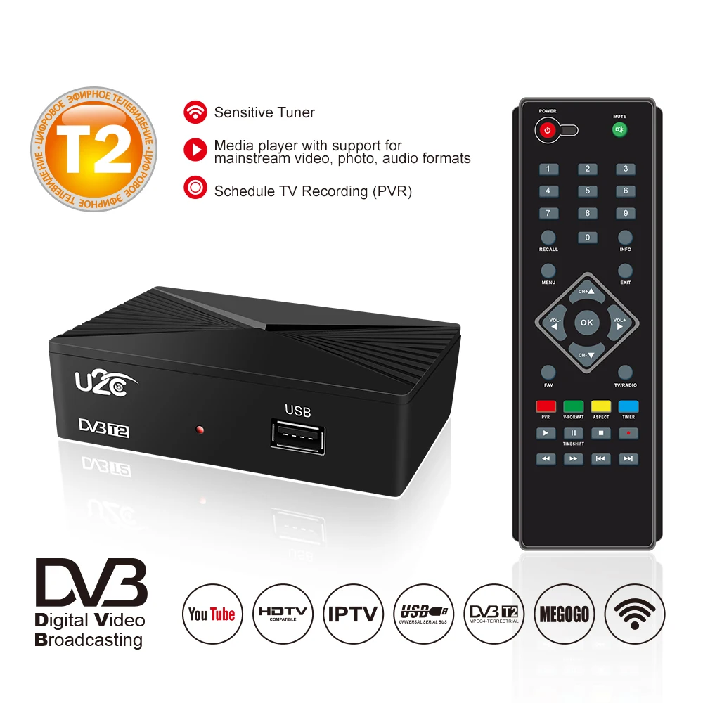 

U2C DVB-T2 TV Tuner HD Digital TV Receiver DVB T2 Receptor H.264 HDTV Set Top Box DVBT2 Decoder DVB-T Prefix for Russian TDT TV