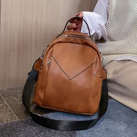 Solid Color PU Leather Backpack for Women 2021 Fashion Female Small Vintage Shoulder Bags Casual Lady School Teenagers Girls Bag