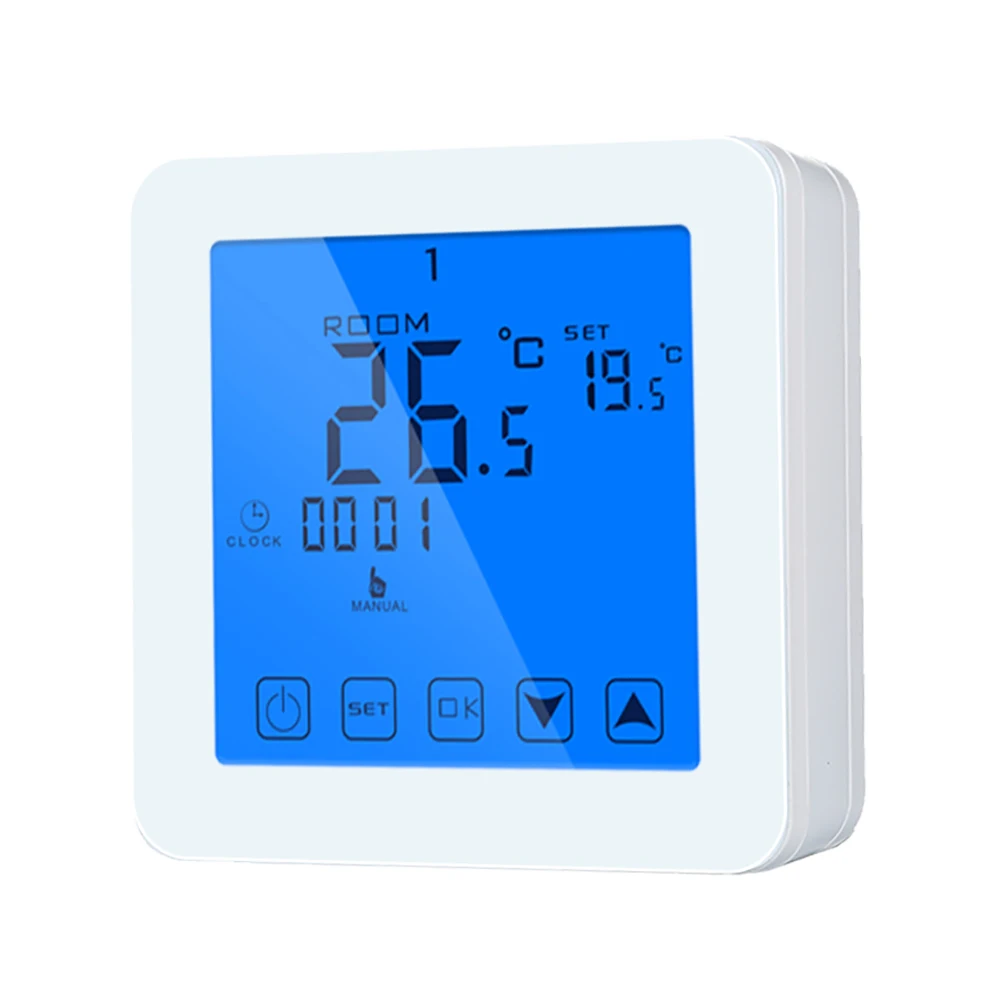 Controlador de temperatura de calefacción de caldera de Gas, termostato programable montado en la pared, termostato azul de retroiluminación, botón táctil