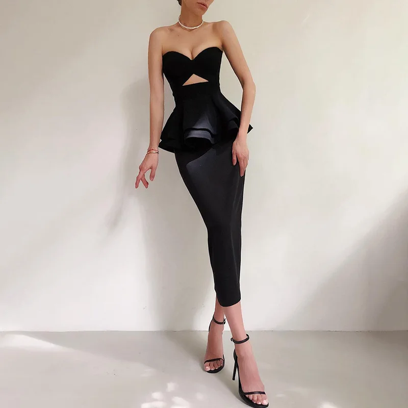 Strapless Bodycon Party Dress Knee Length Curve Hugging Women's Strapless  Bandage Bodycon Dress - Knee Length, Stretchy Fit For Parties & Nights Out,  Size Small Knee Length Strapless Dress