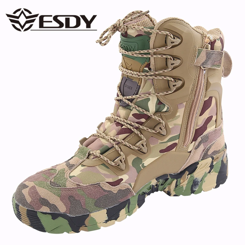 Outdoor Desert Military Camo Breathable Hiking Shoe Spring Autumn Men Hunting Climbing Leather Wearproof Tactical Training Boots