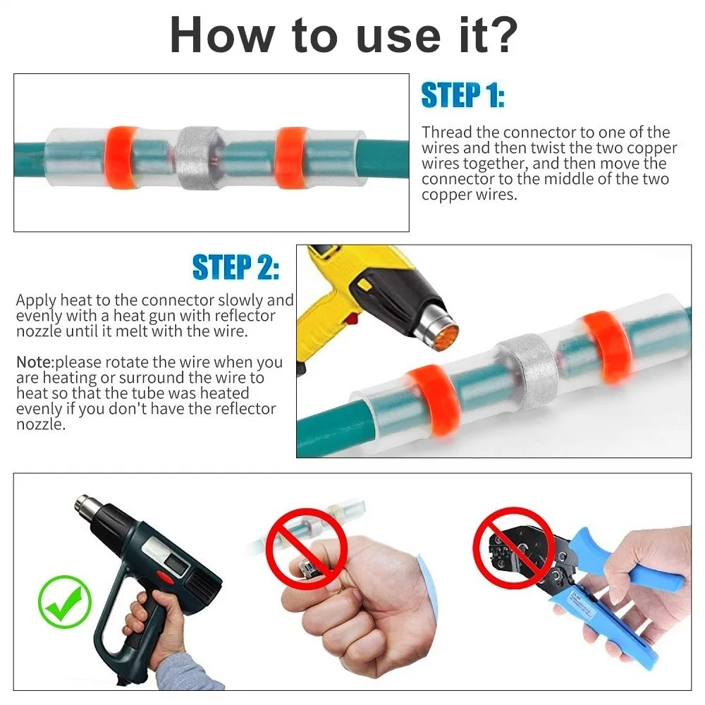 Heat Shrink Butt Connectors- Heat Shrink Wire Connectors- Electrical Connectors- Waterproof Wire Solder Seal connectors