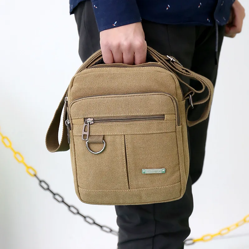 

Verticle Canvas Men Single-shoulder Bag Casual Multi-a Pocket Solid Color Shoulder Bag Hand Simple Casual Men's Bag