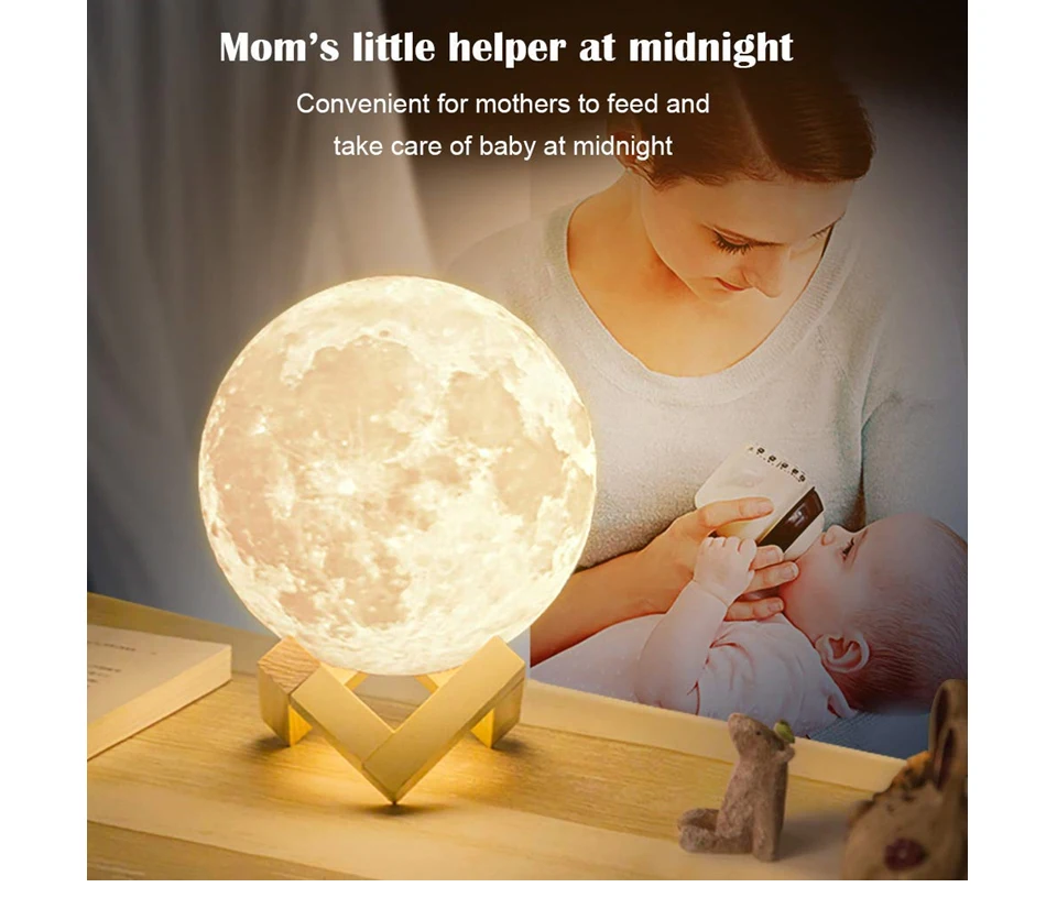 night table lamps Rodanny 3D Print Moon Lamp Night Light Moonlight Touch Remote Control USB Rechargeable Table Desk Lamp For Home Night Lights