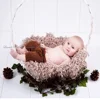 Handmade Soft Crochet Round Infant Blanket with Fringe Newborn Photography Props for Baby Photo Shoot Background Basket Filler 3