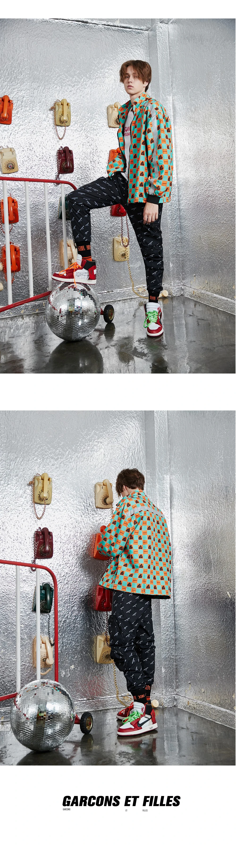 Мужские куртки, осень, Мужская Уличная одежда Harajuku, клетчатые куртки, корейская мода, негабаритная ветровка