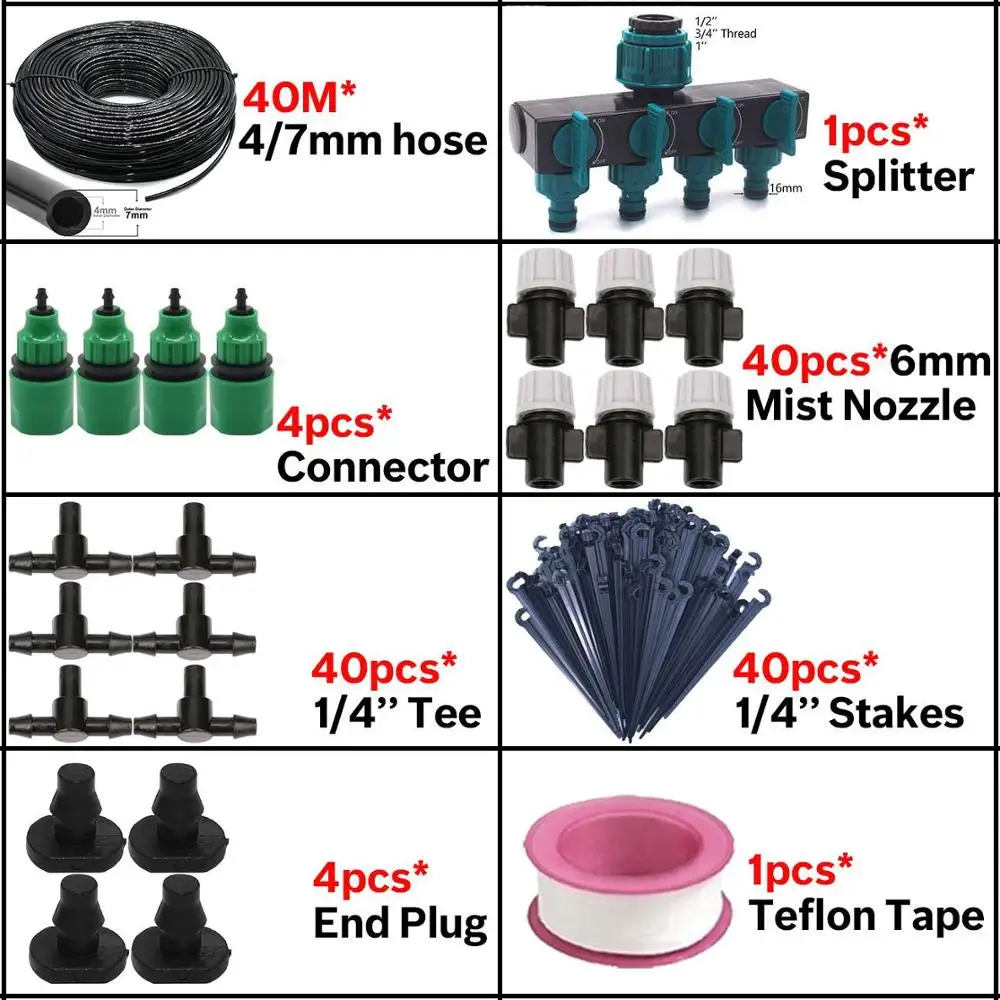 5 м/50 м, садовый капельный полив, набор для орошения, система для теплицы с 4/7 мм шлангом, 4-полосный разветвитель, разбрызгиватель, тройник - Цвет: KSL01-KIT069-40M-A