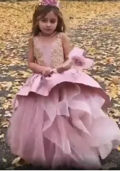 

Puffy Ball Gown Flower Girl Dress for Wedding Party Satin Tulle Lace Girls Pageant Dress Birthday Gown Special Occasion