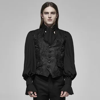 

PUNK RAVE Men's Black Rococo Dark Print Vest Back Gorgeous Metal Buckle Design Slim Fit Party Evening Dinner Waistcoat