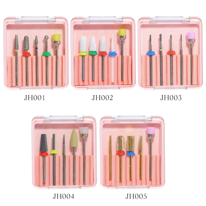 

5 PCS/Set Diamond Ceramic Tungsten Steel Silicone Nail Drill Bits Manicure Clean Cuticle Milling Cutter Sander Nail File Tools