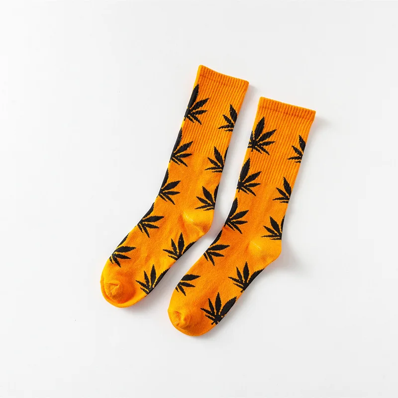 1Pair Comfortable Top Quality Cotton Sport Socks New Breathable Cycling Hemp Leaf Casual Long Weed Crew Sock hardloopsokken - Цвет: JJ