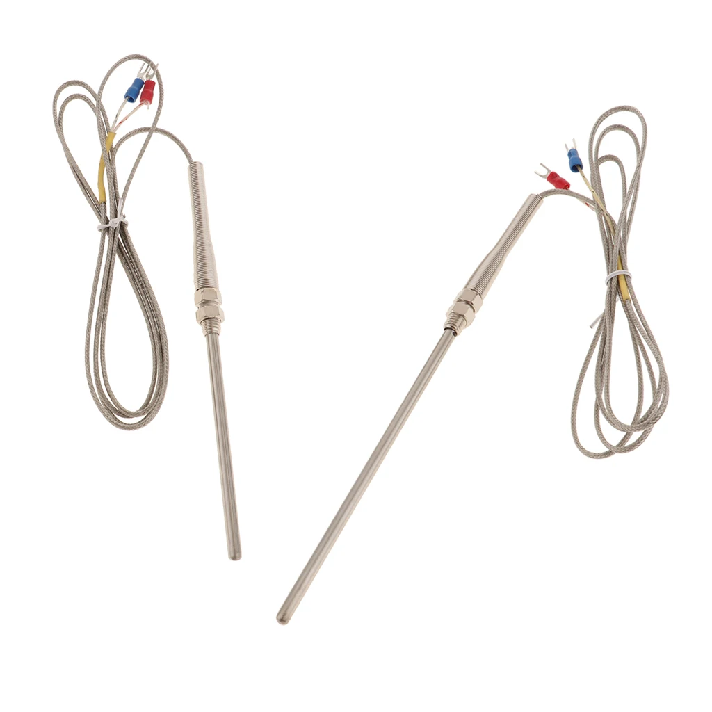 2PCS K Type Temperature Sensor Probe 1.5M Cable 5mmx100mm & 5mmx150mm Probe Thermocouple 32~1472°F (0~800°C)