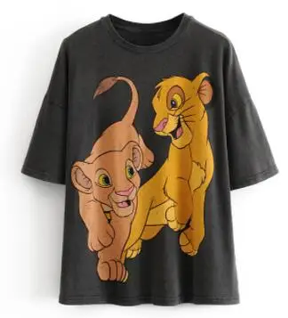 Женская футболка с мультипликационным принтом, повседневные женские топы с Микки Маусом, женские футболки с коротким рукавом с изображением короля льва, футболки с Минни, одежда