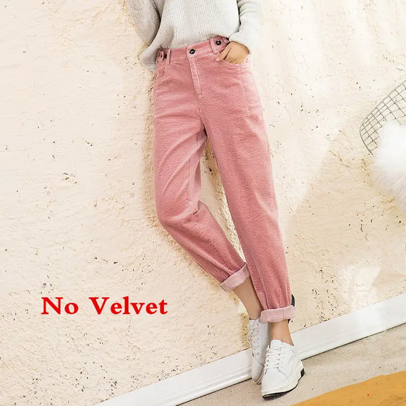 Новые женские вельветовые шаровары осенние штаны с высокой талией длинные бархатные брюки свободные черные брюки женские зимние спортивные брюки C5803 - Цвет: pink no velvet