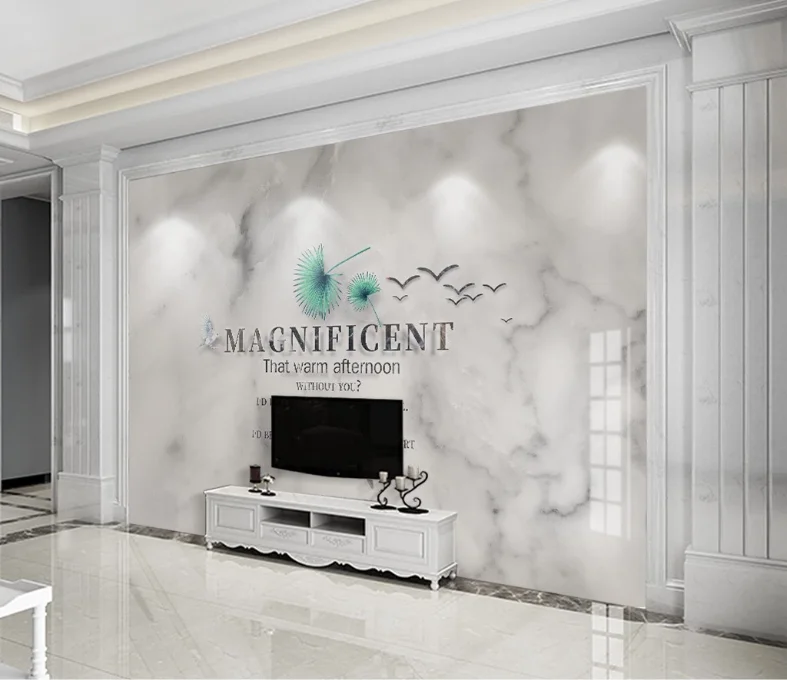 Custom European style natural jazz white marble pattern wallpaper mural