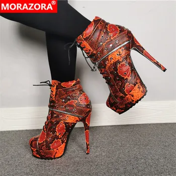 

MORAZORA 2020 Newest ankle boots women zip lace up round toe autumn high heels platform boots sexy gladiator shoes ladies
