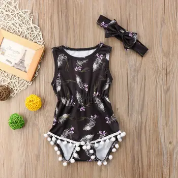 

Girl Floral Sleeveless Romper Tassel Jumpsuit Black Outfits Clothes