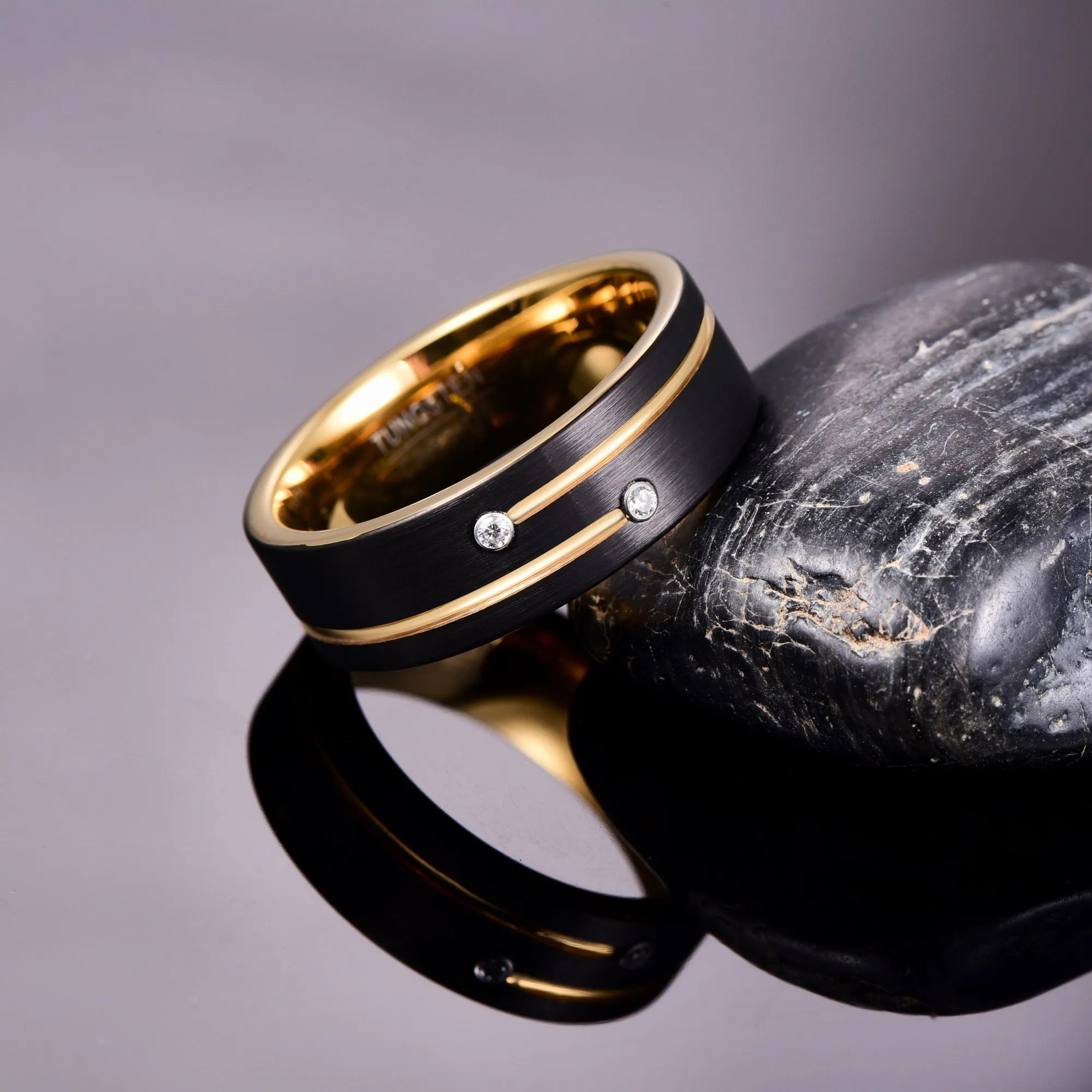 Gold Color Inner Anel Masculino Black Color Round Circle Zircon Tungsten Steel Carbide Rings For Men Engagement Wedding Rings