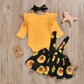 

Cute Newborn Kids Baby Girl Clothes Sets Halloween Outfits Long Sleeve sunflower Print Romper Tops +Tutu Dress 2pcs