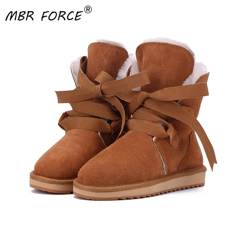 Модные Классические женские замшевые сапоги из воловьей кожи MBR FORCE зимние до
