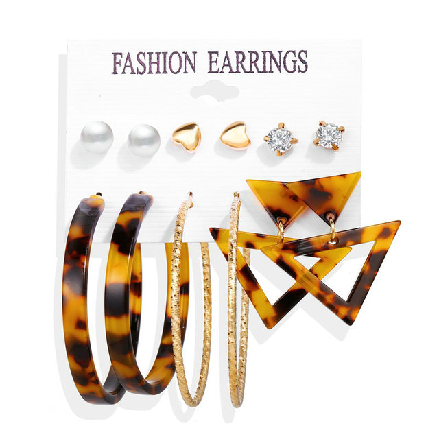 Fashion Trend New Jewelry Acrylic Faux Pearl Circle Tassel Earrings Set Geometric Crystal Cross Leaf Flower Heart Earrings