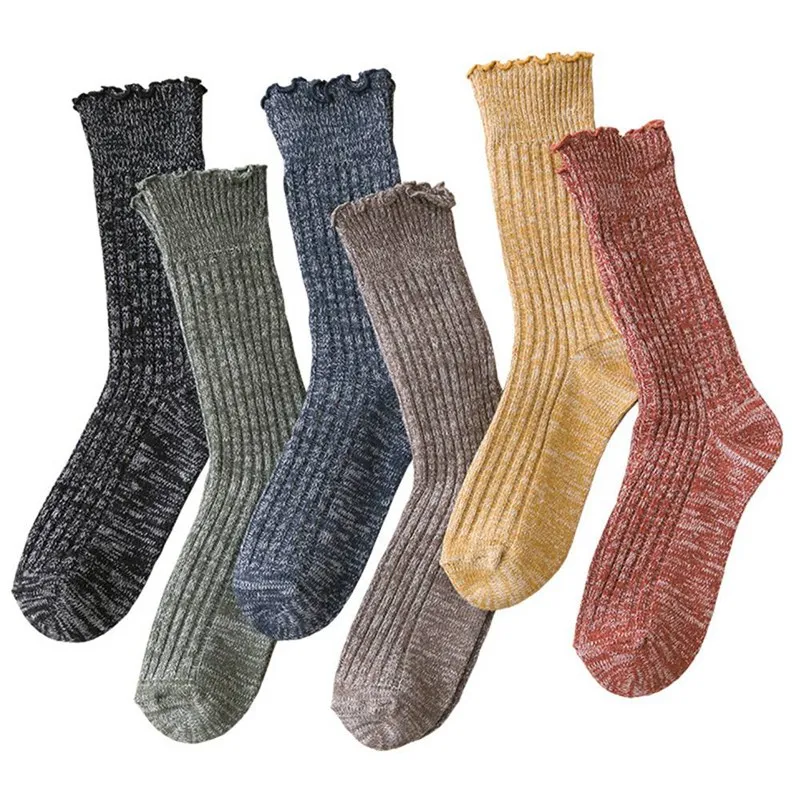 Модные кружевные носки для девочек; женские мягкие хлопковые толстые вязаные носки; сезон осень-зима; Женские однотонные носки в стиле ретро