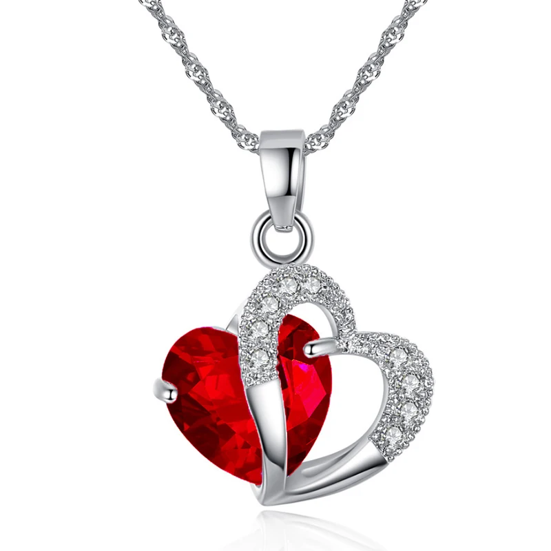 

Trendy Heart Shape Water-wave Chain Cubic Zirconia Pendant Necklaces for Women Jewelry Gift
