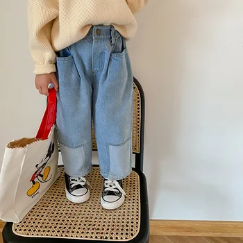 

5146 Children Denim Pants Autumn Patchwork Baby Boys Jeans Loose Pants Baby Girl Winter Pants 1-9 Years Boys Trousers Kids
