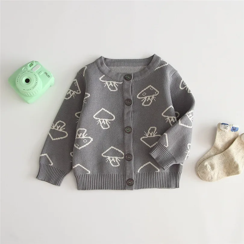 Детский кардиган; осенний свитер для новорожденных; кардиган для маленьких мальчиков и девочек; свитер куртка пальто; вязаный свитер для маленьких девочек - Цвет: Серый