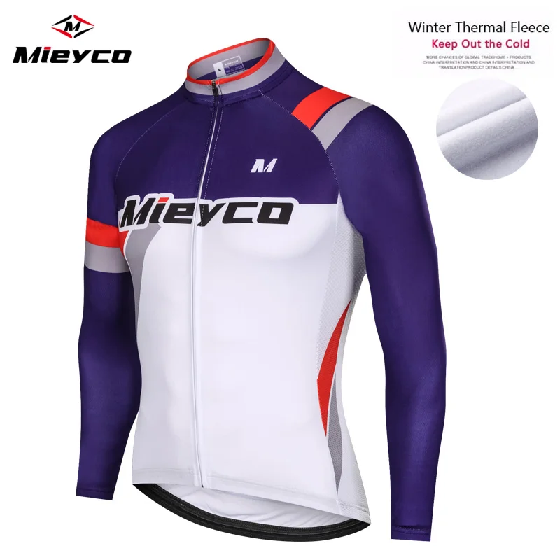 Men Winter Fleece Cycling Jersey Long Sleeve MTB Bicycle Cycling Clothing Thermal Bike Wear Invierno Maillot Ropa Ciclismo - Цвет: Фиолетовый