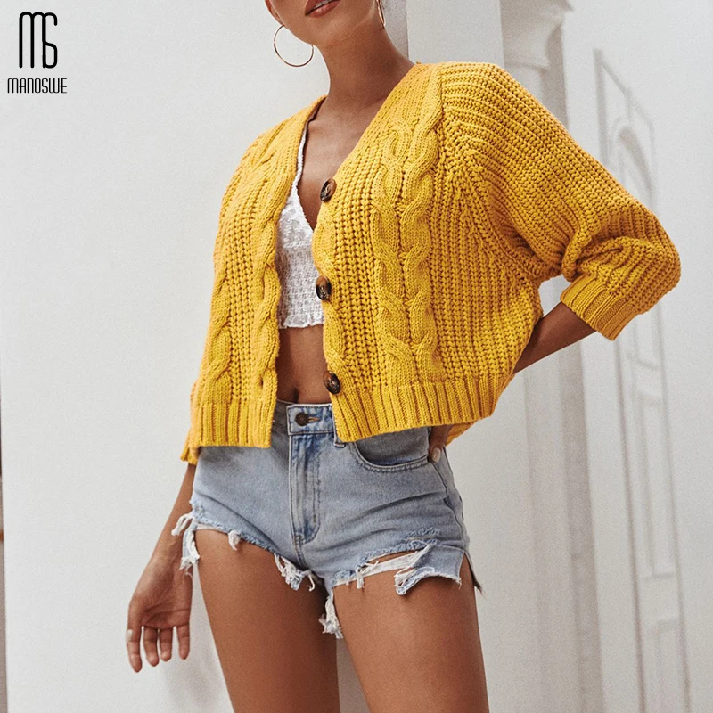 Женский трикотажный кардиган с V-образным вырезом и длинными рукавами |