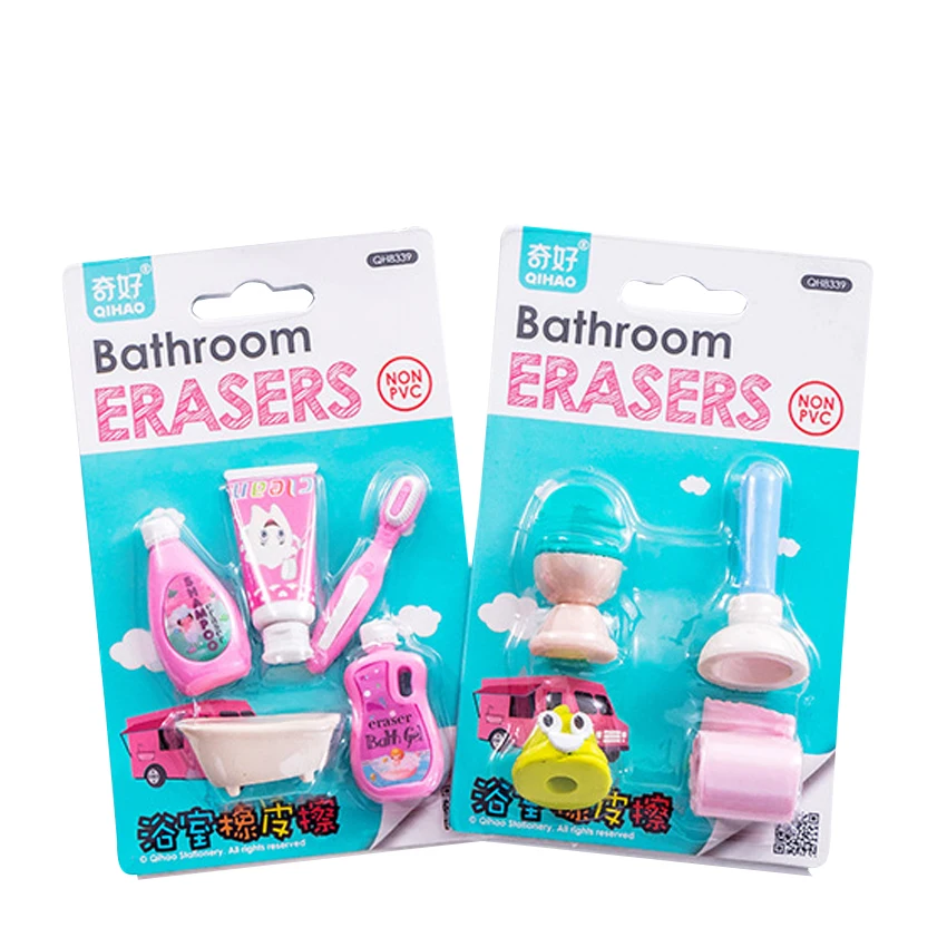 

12set/lot Creative Play Bathroom Series Rubber Set Random Drawing Eraser Pencil Eraser-Art Student Stationery