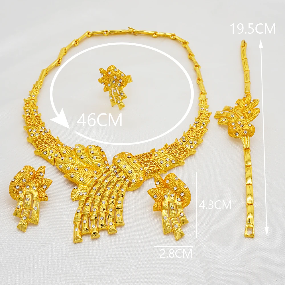 Gold Jewelry Sets Women Necklace Earrings Dubai African Indian Bridal Accessory flowers Jewelry sets Necklace - Image 3