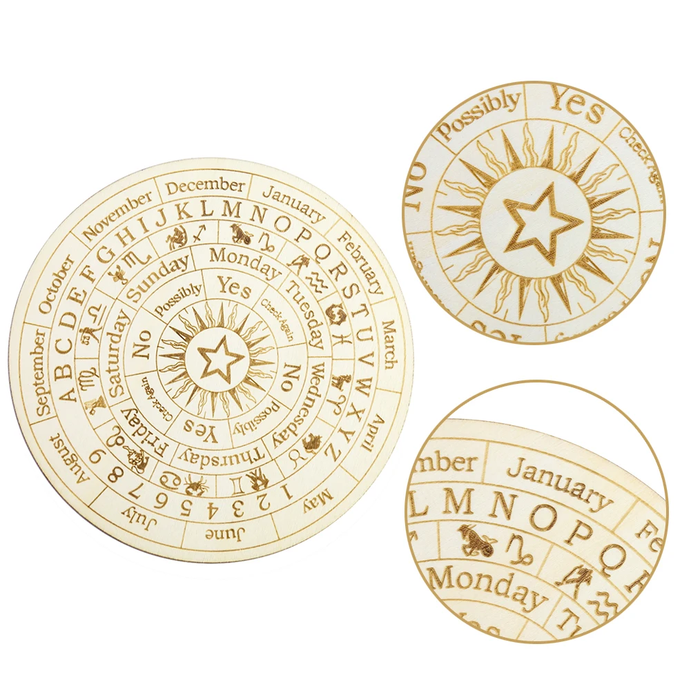 Description Picture 3 of itemWooden Twelve Constellation Divination Pendulum Board Sign Home Decor Star Sun Moon Altar Message Board Meditation Coaster Craft