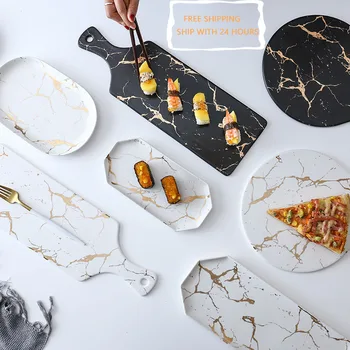 

Nordic Marble Ceramic Dinner Plate Light Luxury Style Matte Porcelain Kitchen Environmentally Tableware Dessert Tray