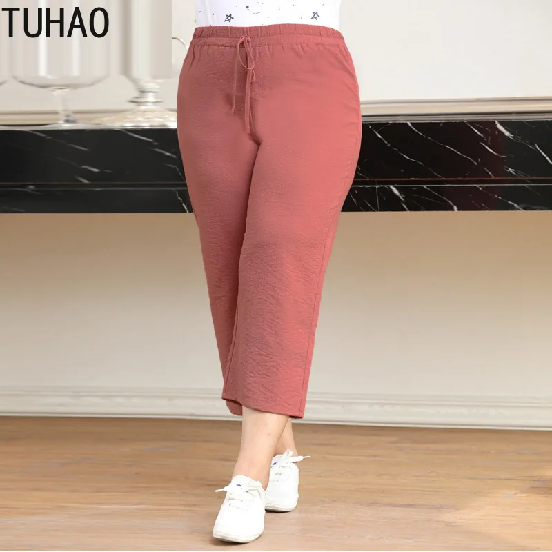 

TUHAO Women's Pants Big Sizes Casual Office Lady Trousers 2019 Summer OL Elegant Pant Women Plus Size 10XL 8XL 6XL Mom Pant MS92