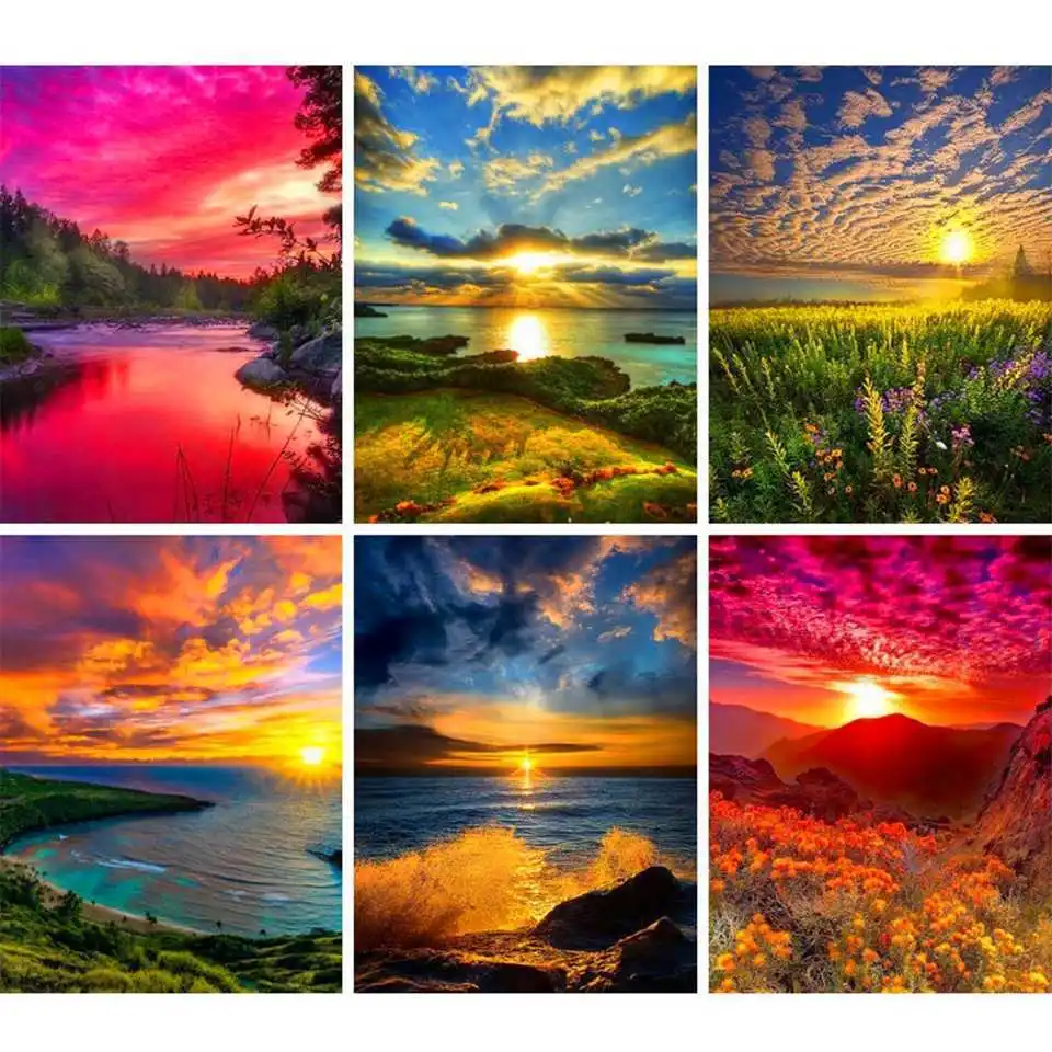 AZQSD Full Drill Square Diamond Painting Sunset Scenery Embroidery Sale Rhinestones Cross Stitch Home Decor 5d Diy Handmade | Дом и сад